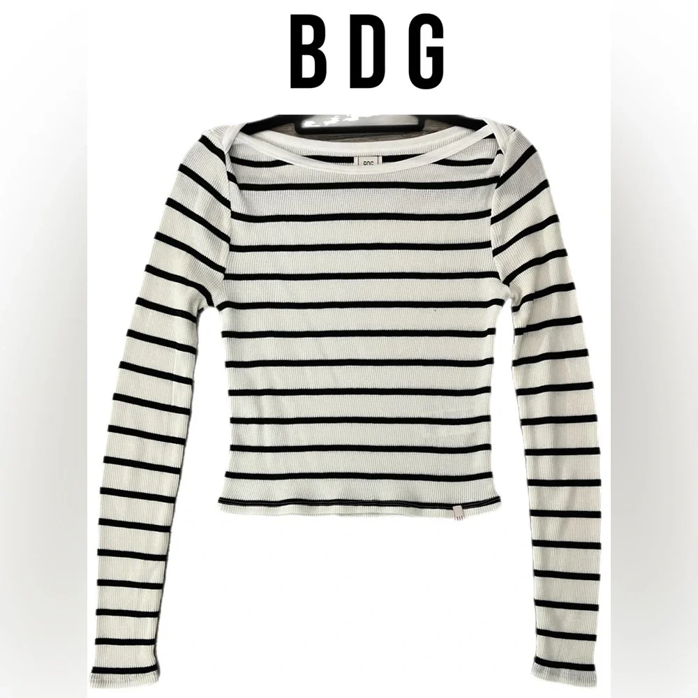 BDG WaffleStriped Long Sleeve Top - Black and White NWOT
